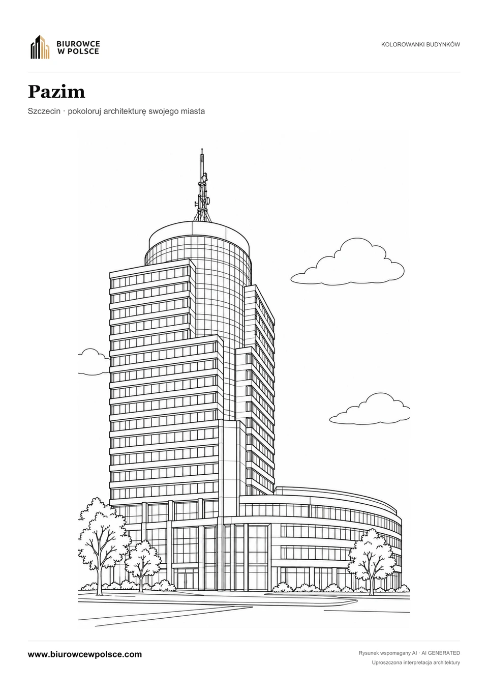 Kolorowanka Pazim w mieście Szczecin, z logo i adresem www.biurowcewpolsce.com