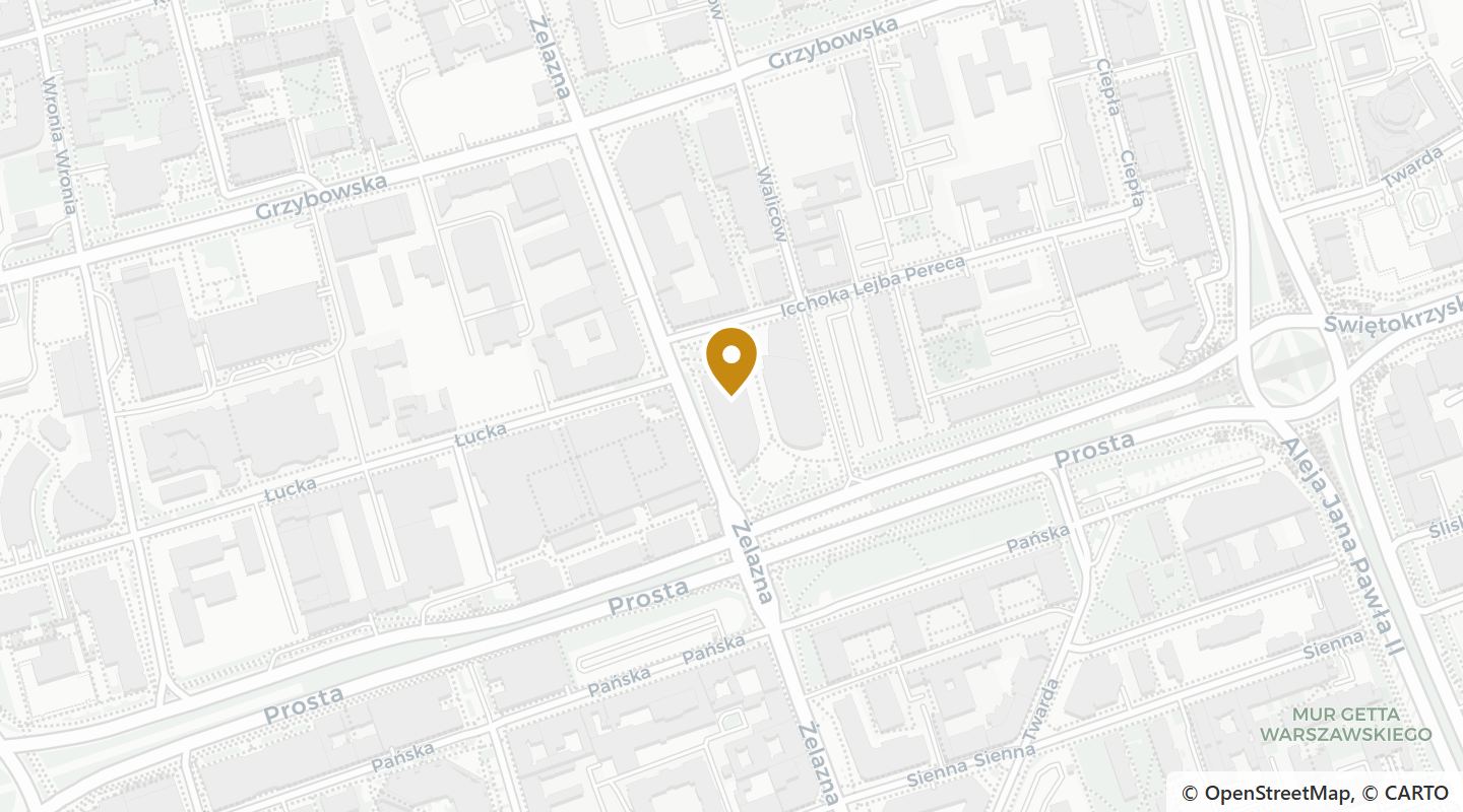 Mapa okolicy Mennica Legacy Tower — Prosta 20, Warszawa. Dane mapy: OpenStreetMap.