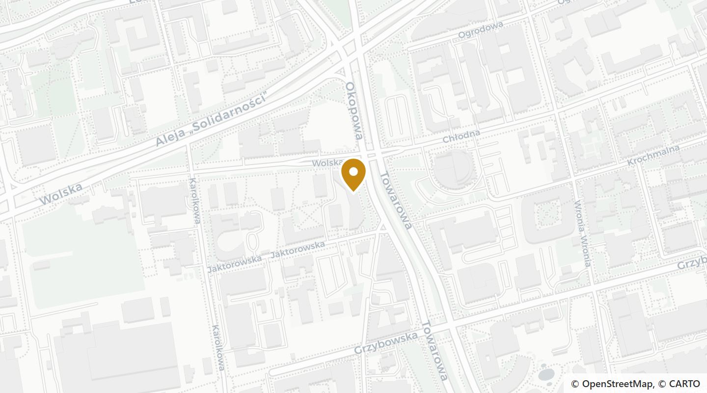 Mapa okolicy Vibe — Towarowa 35, Warszawa. Dane mapy: OpenStreetMap.