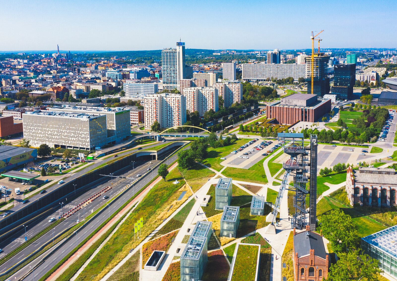 Panorama Katowic z zabudową centrum